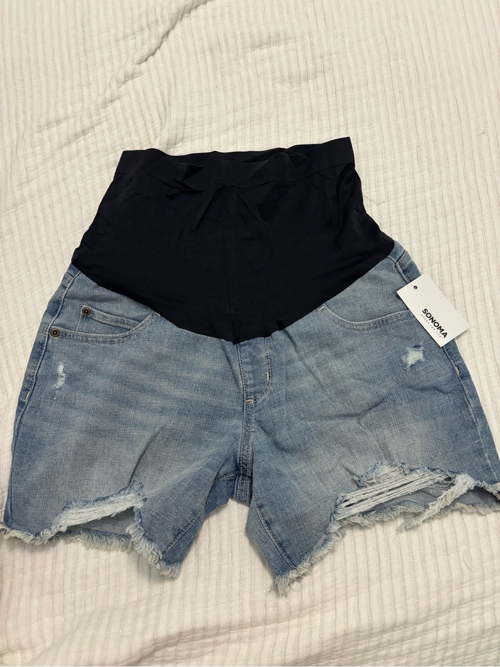 NEW Sonoma Light Blue Denim Maternity Shorts with Black Overband